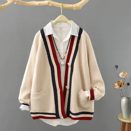 文艺长袖针织开衫女上衣2023秋季新款慵懒宽松V领外套毛针织衫图片