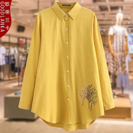 中年胖妈妈秋装衬衫洋气时尚绣花薄款外套加肥加大码女衬衣200斤商品大图