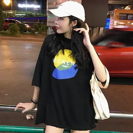 纯棉超火cec短袖t恤女装2019新款韩版ins潮宽松慵懒风丧系上衣服商品大图