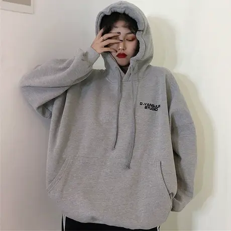 ulzzang卫衣女2020秋冬韩版宽松ins慵懒风bf加绒加厚waitmore外套商品大图