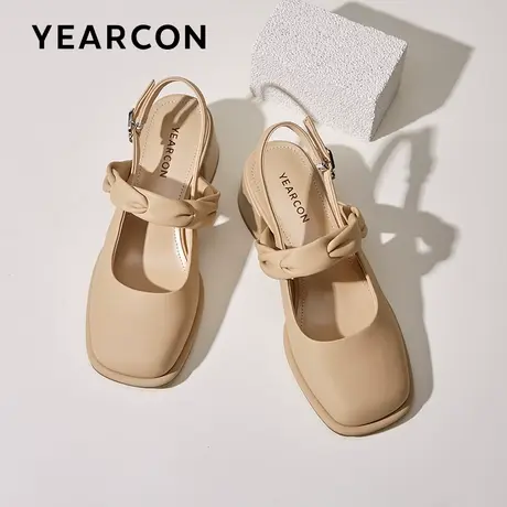 意尔康法式复古粗跟凉鞋女2023新款夏包头一字扣带玛丽珍高跟单鞋商品大图