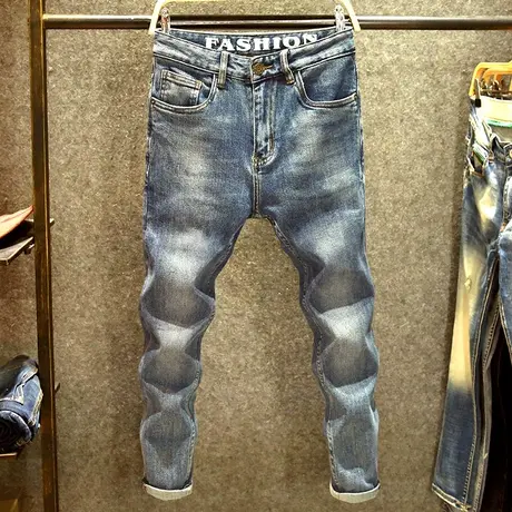 春季2023新款牛仔裤男修身弹力小直筒裤子潮牌ins百搭韩版九分裤商品大图