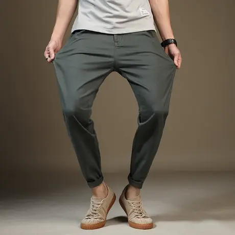 休闲裤男九分裤弹力宽松春夏锥形哈伦裤束脚大码胖子肥佬商务长裤商品大图