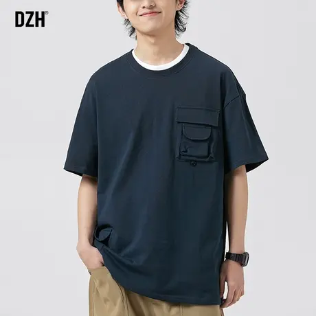 男士圆领工装t恤男短袖纯棉夏季宽松上衣2023新款体恤衫潮牌男装商品大图