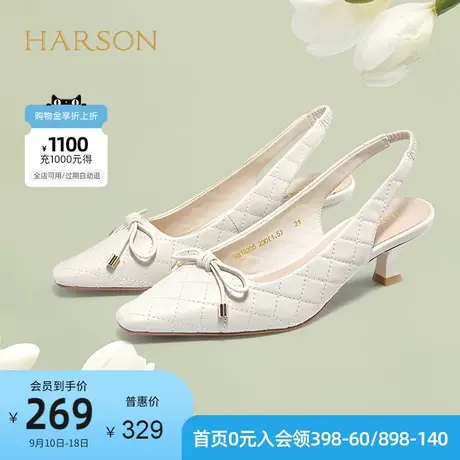 哈森夏季新款高跟凉鞋女尖头法式蝴蝶结猫跟后空单鞋 HM19205图片