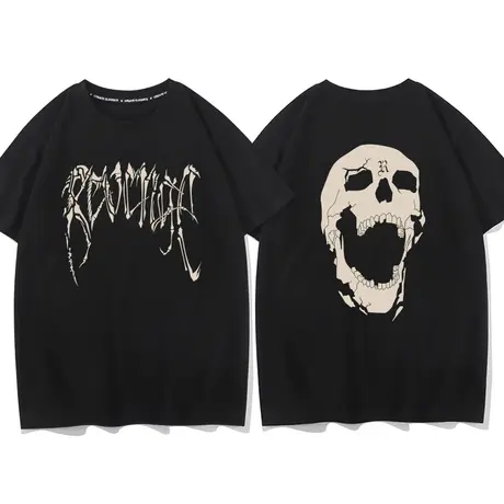 秀洛龙骨衣服潮牌青年打底衫半袖春夏半截袖骷髅头纯棉短袖T恤男图片