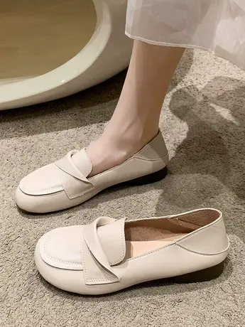 一脚蹬单鞋女2023年春秋新款百搭软皮软底气质仙女风配裙子豆豆鞋商品大图