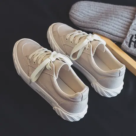 原宿帆布鞋女2023春季新款韩版复古纯色米色低帮帮鞋学生百搭布鞋图片