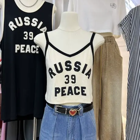 十三行女装2022夏新款韩版修身显瘦字母布贴内搭外穿性感吊带背心图片
