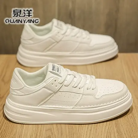 男鞋2024新款春季百搭休闲厚底小白板鞋男士防水皮鞋增高运动潮鞋商品大图