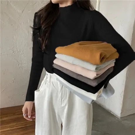 2023年早春秋冬季新款内搭半高领辣妹打底小衫白色长袖t恤女上衣商品大图