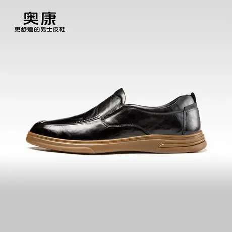 AOKANG奥康2024春季新款时尚休闲皮鞋男真皮压花舒适一脚蹬单鞋商品大图