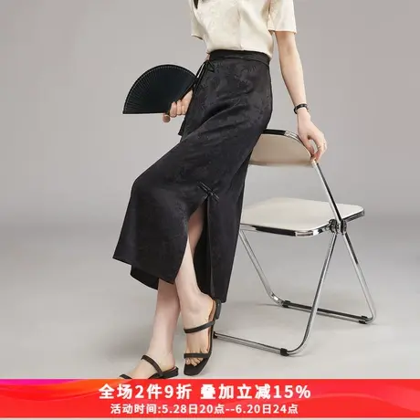 新中式国风提花半身裙女2024夏季新款高腰直筒裙包臀裙优雅裙子图片