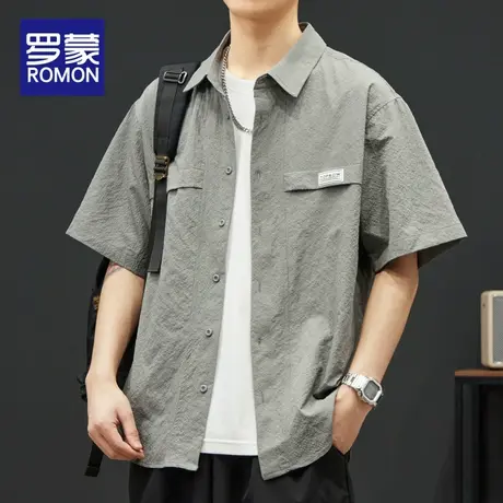 罗蒙短袖衬衫男士2024新款夏季薄款宽松休闲工装夏装潮流衬衣男款图片