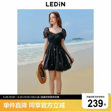 乐町花苞公主裙年夏季新款围裹式网纱设计立体蝴蝶结绑带连衣裙商品大图