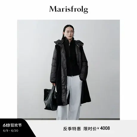 【轻云羽绒】玛丝菲尔冬黑色白鹅绒连帽羽绒服外套女图片