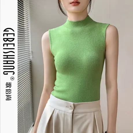 半高领针织背心女春季修身显瘦羊毛打底衫纯色西装内搭无袖上衣商品大图