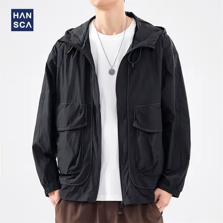 hansca连帽工装防晒衣男士夏季户外防紫外线宽松速干轻薄透气外套图片
