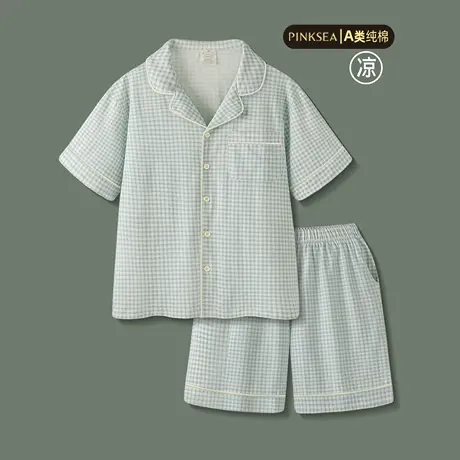 Pinksea男士睡衣夏季纯棉短袖短裤套装青年男款宽松可外穿家居服图片
