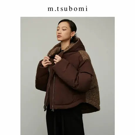 子苞米拼接毛可拆卸连帽羽绒服23冬新款宽松短款廓形设计感外套女商品大图