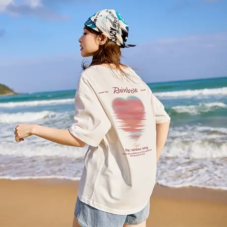 唐狮爱心涂鸦短袖T恤夏季新款女甜美内搭打底衫别致绝美上衣商品大图