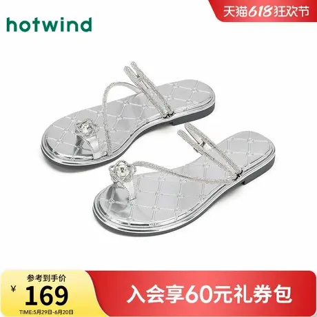 热风平底凉鞋女款2025年夏季新款法式配裙子时装女鞋银色两穿凉拖图片