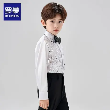 罗蒙男童白色亮片衬衫儿童主持人走秀钢琴演出服礼服男孩英伦风潮商品大图