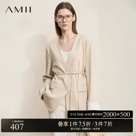 AMII【极简风】25春款中西结合知性通勤V领中长款西装外套女图片