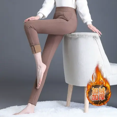 高腰裤女外穿打底裤秋冬加肥大码弹力女裤妈妈加绒加厚中年小脚裤商品大图