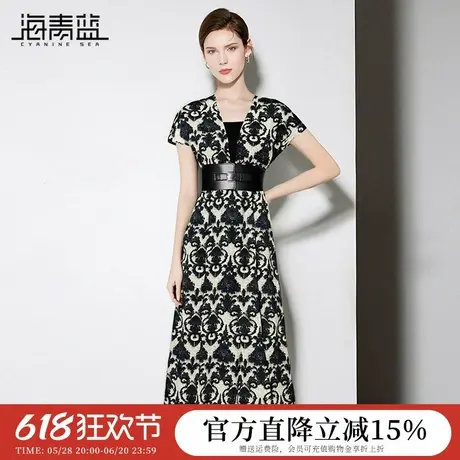 海青蓝 连体裤夏女2025新款短袖印花女装高级时尚气质中长款裙裤商品大图
