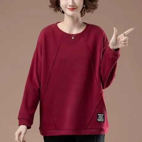 薄款卫衣女春秋加肥加大码女装宽松中年妈妈百搭圆领遮肚显瘦上衣商品大图
