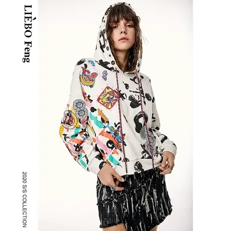裂帛LIEBOFeng2023年设计师潮趣搞怪风彩色涂鸦街头印花连帽卫衣商品大图