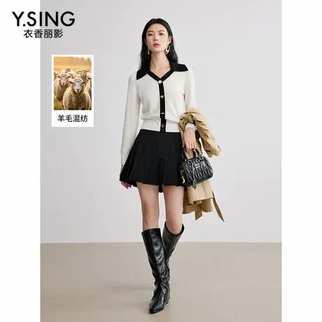 【直播】学院风翻领针织衫女新款气质减龄撞色羊毛上衣图片