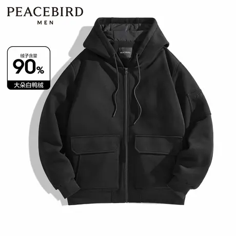 太平鸟男装 卫衣式羽绒服潮流休闲黑色连帽保暖外套B1ACD46图片