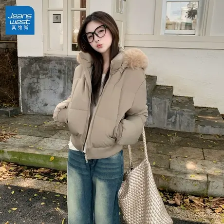 GL真维斯棉衣棉服女2025新款冬季修身小个子短款韩版毛领外套开衫图片