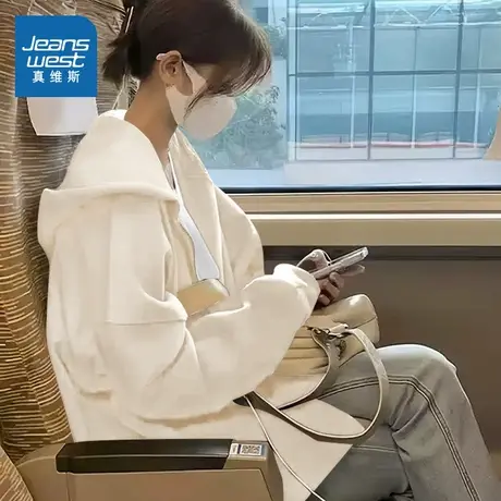 KMV真维斯连帽外套女2025新款秋季休闲外搭大码宽松卫衣拉链开衫商品大图