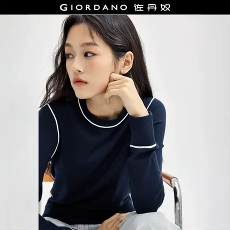 佐丹奴针织衫女装撞色边圆领修身毛织套头针织衫 18354921商品大图