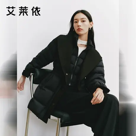 艾莱依女羽绒服新款针织西装领短款时尚翻领收腰大衣鸭绒百搭外套图片