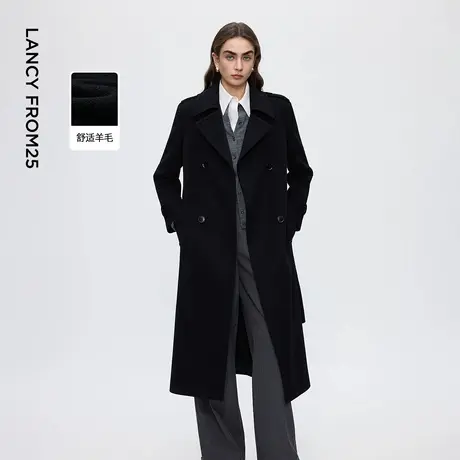 朗姿羊毛复古翻领挺阔毛呢外套优雅气质呢子大衣女2025年冬季新款商品大图