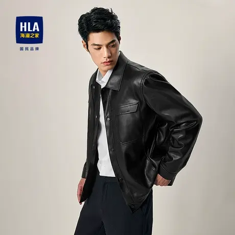 HLA/海澜之家皮夹克25秋冬新PU皮革质感纯色商务通勤潮皮衣外套男图片