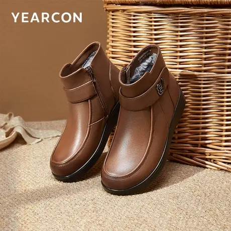 意尔康官方正品女鞋短靴妈妈鞋老人棉鞋保暖时尚百搭加绒图片