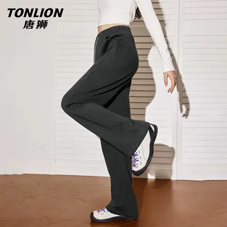 唐狮官方拼接阔腿裤女2026新款春季运动卫裤宽松慵懒直筒休闲裤VC图片