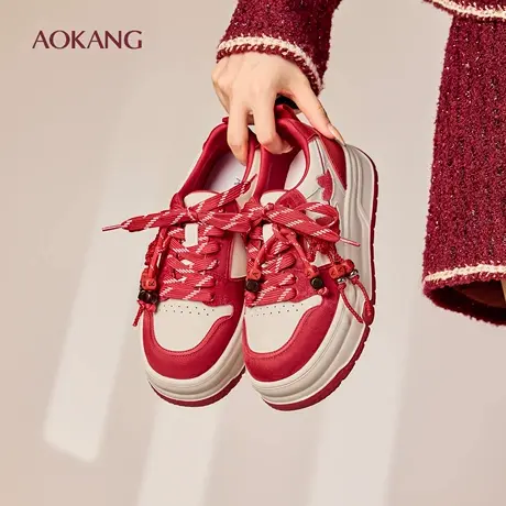 奥康 女鞋2025秋季板鞋中国结喜庆婚鞋拼色新年休闲鞋门店发货图片