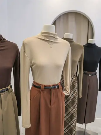 半高领打底衫女秋冬2023新款内搭简约修身显瘦百搭长袖t恤上衣商品大图