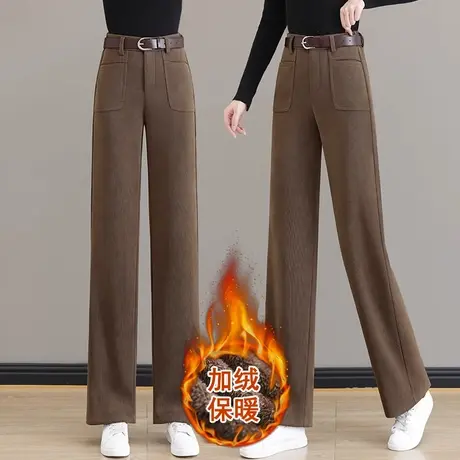 欧棉绒休闲阔腿裤女2023秋冬加绒软糯裤子小个子窄版雪尼尔糯米裤图片