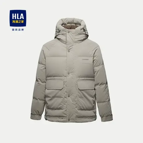 HLA/海澜之家保暖鸭绒羽绒服2023秋冬新款抽绳连帽条纹挺括外套男商品大图