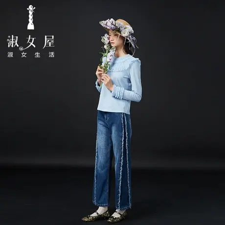 淑女屋官方旗舰店毛边直筒牛仔裤商品大图