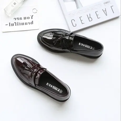 英伦学院风小皮鞋女鞋2023新款秋冬季百搭复古平底单鞋漆皮乐福鞋商品大图