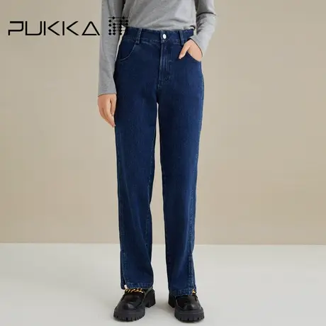 蒲PUKKA 商场同款休闲裤小叉口裤脚修身显瘦牛仔裤女长裤商品大图