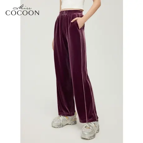MISSCOCOON丝绒复古卫裤女24春季新款运动休闲直筒裤商品大图
